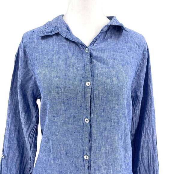 Sigrid Olsen 100% Linen Tunic Top Blouse Lagenlook Minimalist Blue sz Small - Picture 2 of 5
